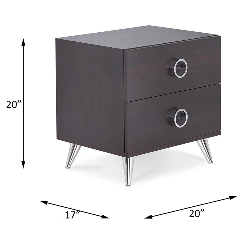 ACME Elms Wooden 2-Drawer Nightstand with Ring Pull Handles in Espresso
