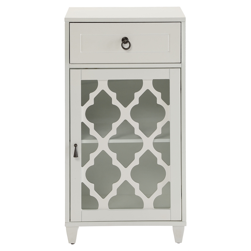 ACME Ceara Wooden Accent Table with Storage Drawer and Glass Door in White