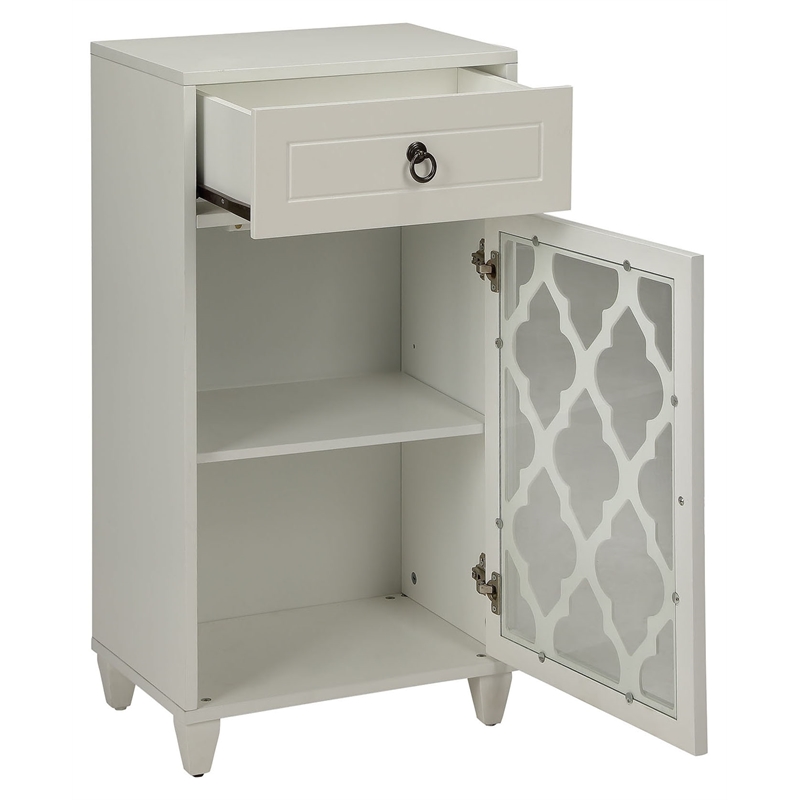 ACME Ceara Wooden Accent Table with Storage Drawer and Glass Door in White