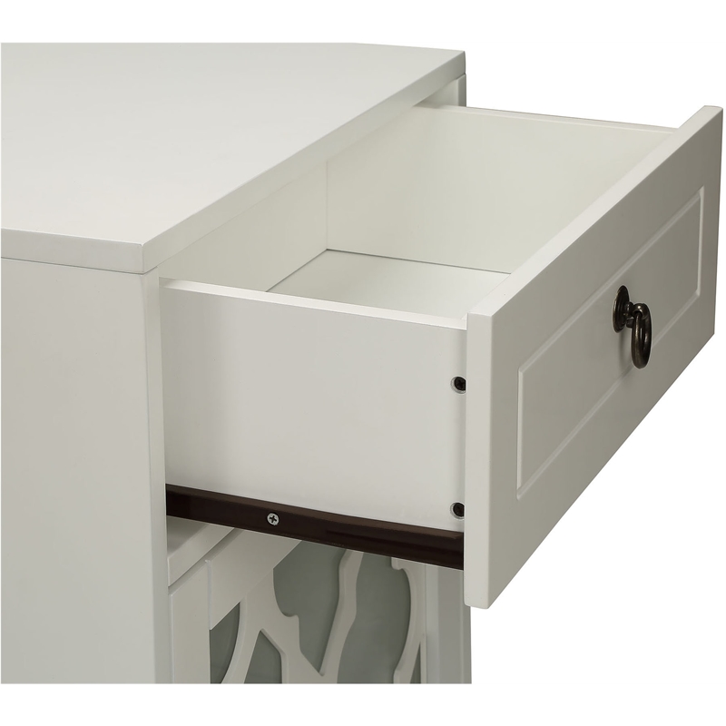 ACME Ceara Wooden Accent Table with Storage Drawer and Glass Door in White