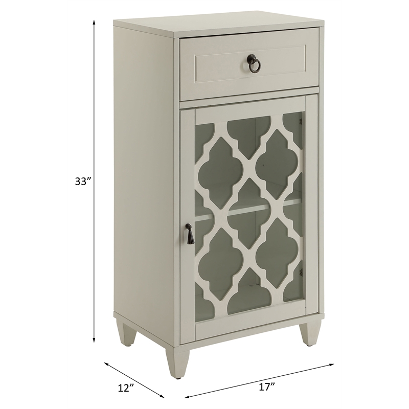 ACME Ceara Wooden Accent Table with Storage Drawer and Glass Door in White