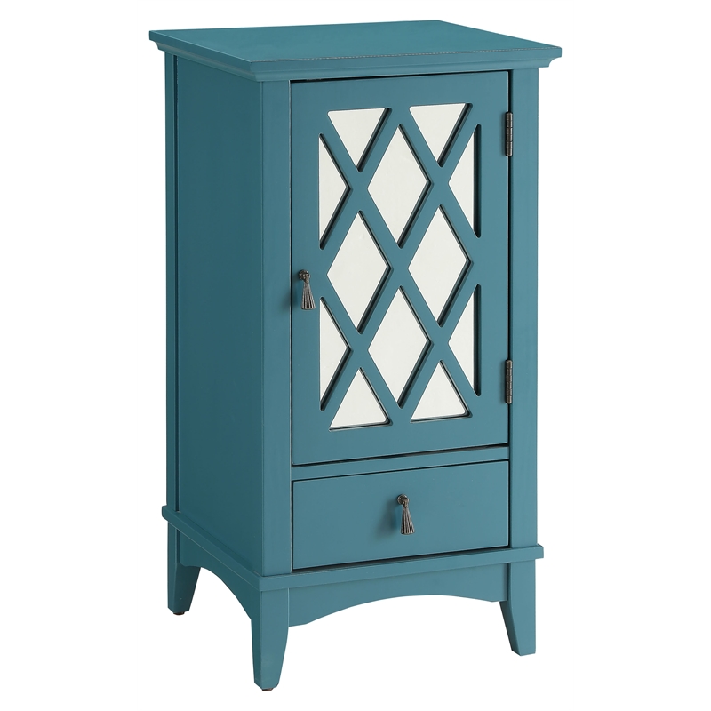 ACME Ceara Wooden Accent Table with Storage Drawer and Glass Door in Teal