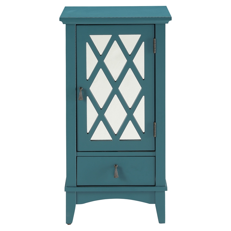 ACME Ceara Wooden Accent Table with Storage Drawer and Glass Door in Teal