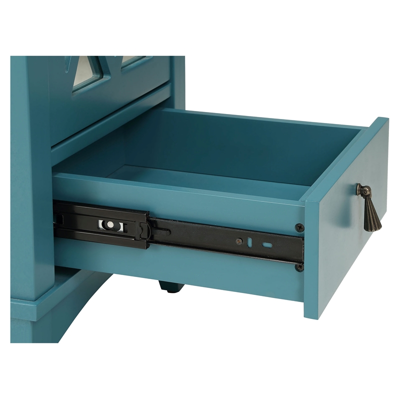 ACME Ceara Wooden Accent Table with Storage Drawer and Glass Door in Teal