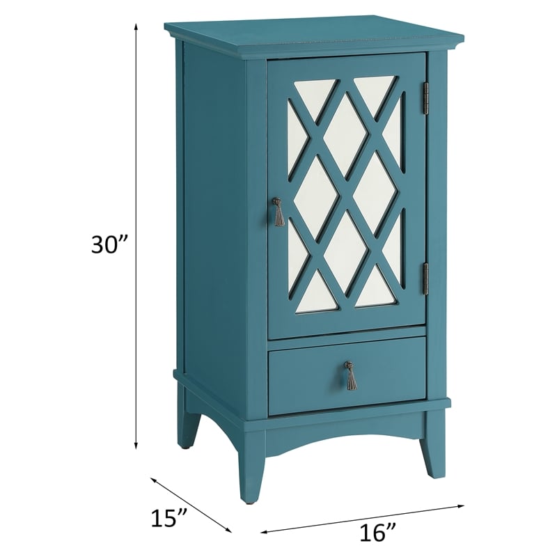 ACME Ceara Wooden Accent Table with Storage Drawer and Glass Door in Teal