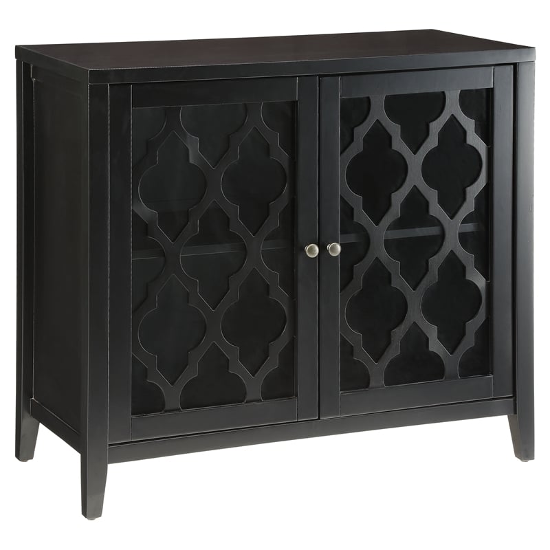 ACME Ceara Storage Wooden Console Table with 2 Glass Doors in Black