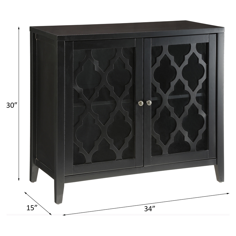 ACME Ceara Storage Wooden Console Table with 2 Glass Doors in Black