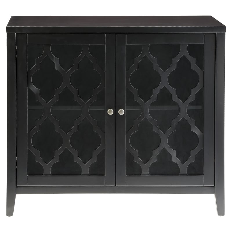 ACME Ceara Storage Wooden Console Table with 2 Glass Doors in Black