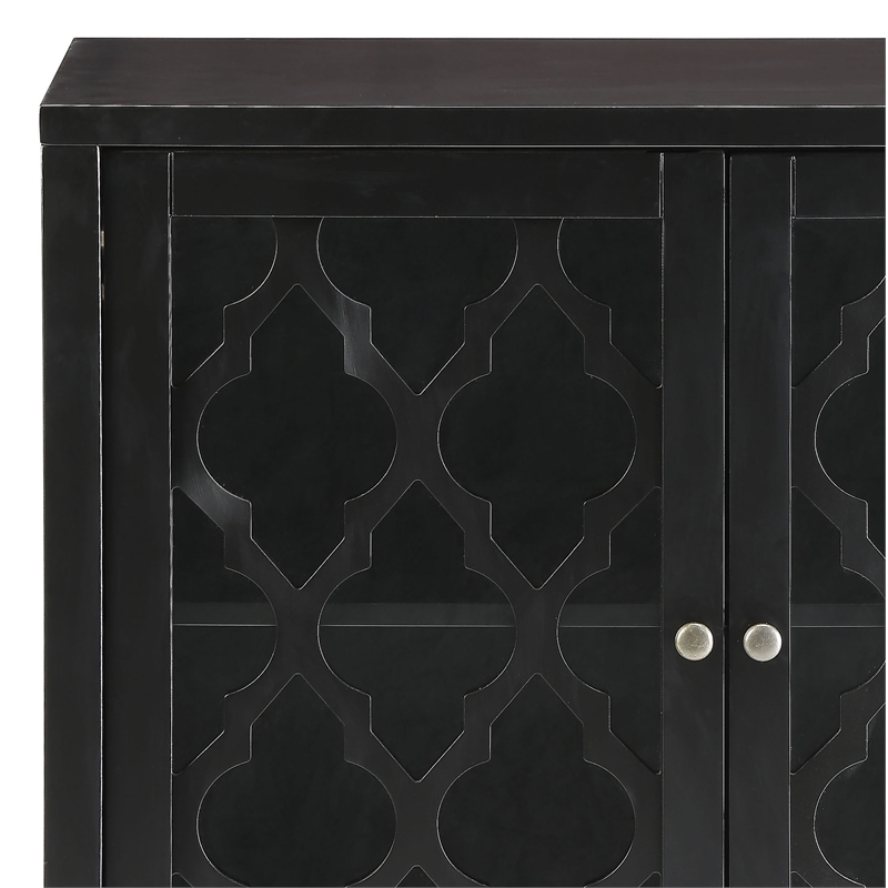 ACME Ceara Storage Wooden Console Table with 2 Glass Doors in Black