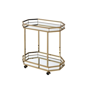 ACME Lacole Metal Frame Serving Cart with Bottom Shelf in Gold and Mirrored