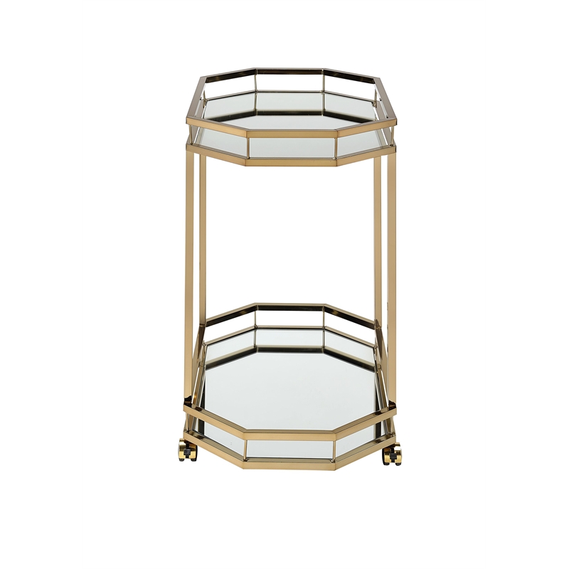 ACME Lacole Metal Frame Serving Cart with Bottom Shelf in Gold and Mirrored