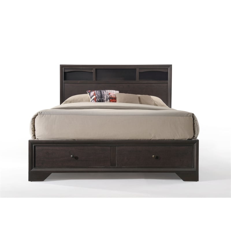 ACME Madison II Wood King Platform Bed with Storage in Espresso