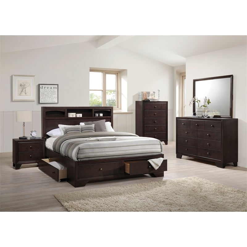 ACME Madison II Wood King Platform Bed with Storage in Espresso
