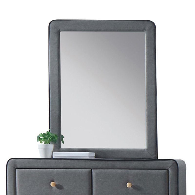 ACME Valda Rectangular Upholstered Mirror in Light Gray Fabric