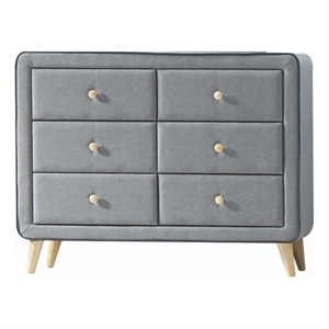ACME Valda Upholstered 6-Drawer Dresser in Light Gray Fabric