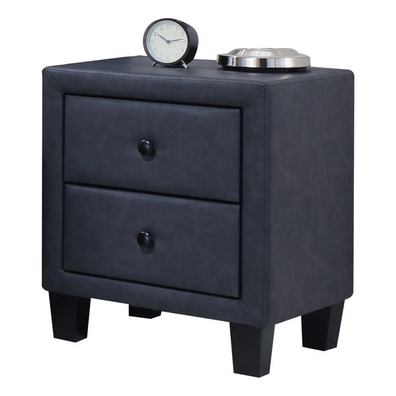 ACME Saveria 2 Drawer Faux Leather Nightstand in Gray