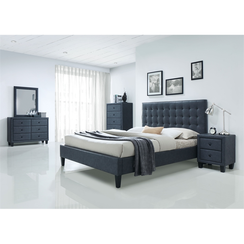 ACME Saveria 2 Drawer Faux Leather Nightstand in Gray