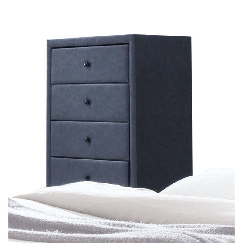 Acme Saveria 5 Drawer Faux Leather Chest In Gray 25666 Acme Saveria 5 Drawer Faux Leather Chest In Gray