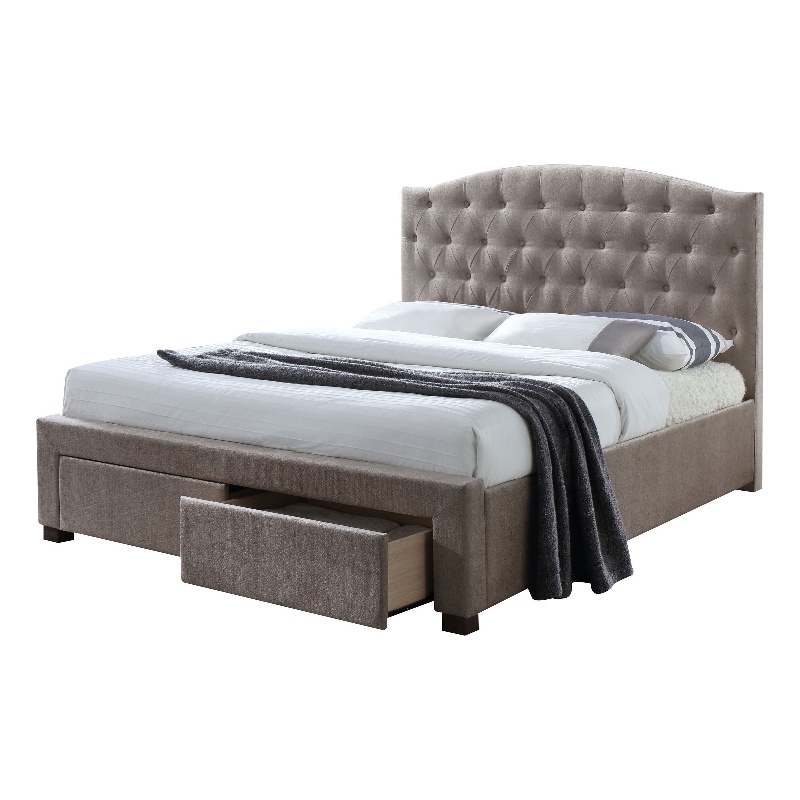 ACME Denise Upholstered King Storage Panel Bed in Brown Mink Fabric