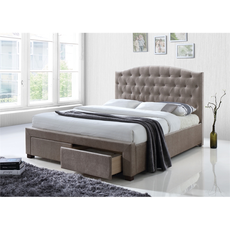 ACME Denise Upholstered King Storage Panel Bed in Brown Mink Fabric