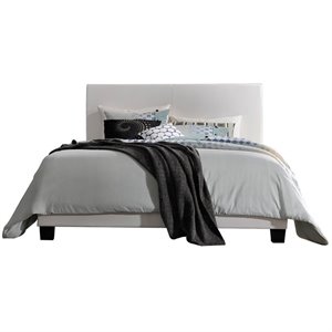 acme lien upholstered faux leather panel bed in white