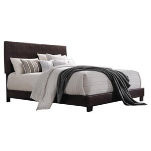 acme lien upholstered faux leather panel bed in espresso
