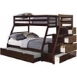 ACME Jason Wooden Twin over Full Storage Bunk Bed with Trundle in Espresso
