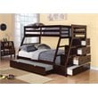 ACME Jason Wooden Twin over Full Storage Bunk Bed with Trundle in Espresso