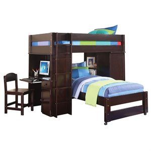 acme lars loft bed with twin bed and chair in wenge