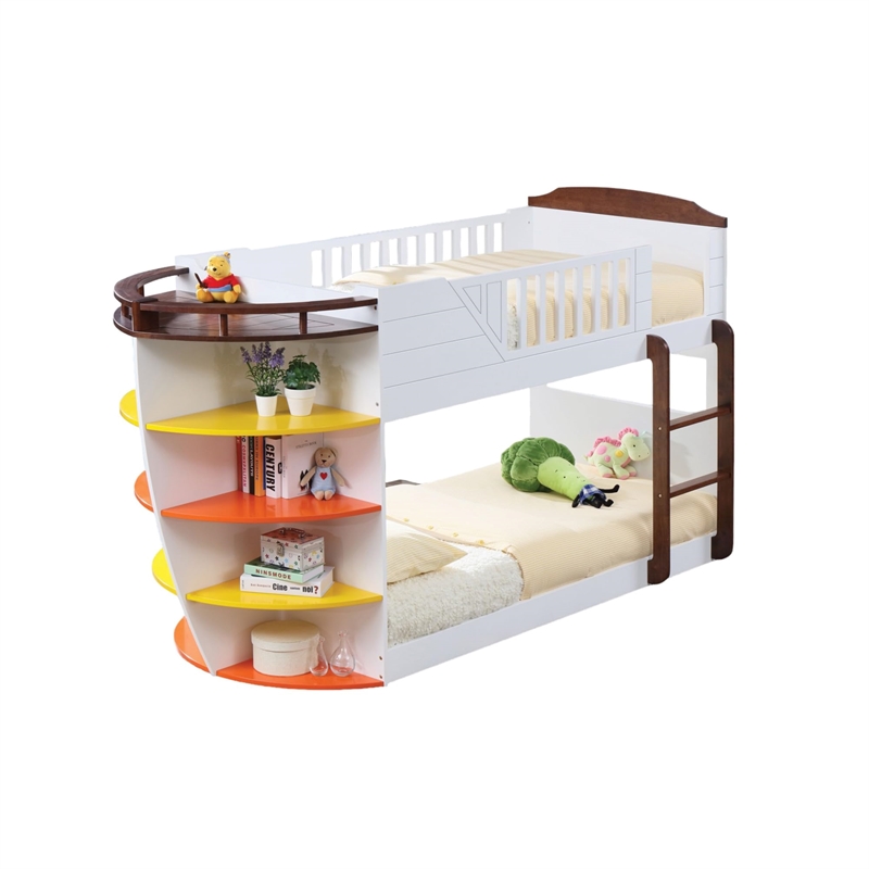ACME Neptune Wooden Twin over Twin Storage Bunk Bed in White and Chocolate