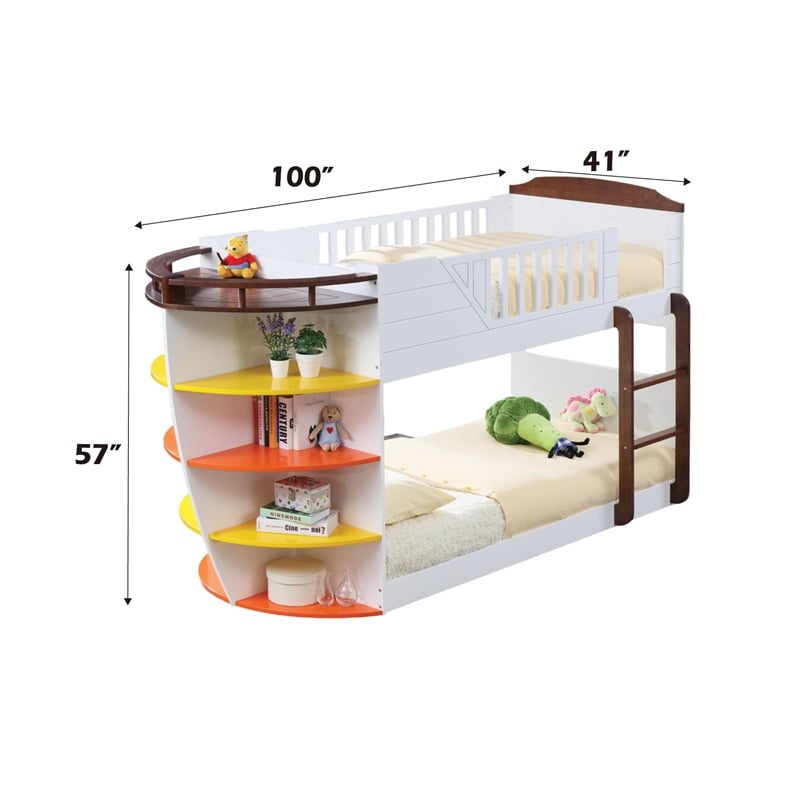 ACME Neptune Wooden Twin over Twin Storage Bunk Bed in White and Chocolate