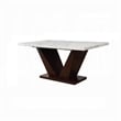 ACME Forbes Rectangular Marble Top Dining Table in White and Walnut
