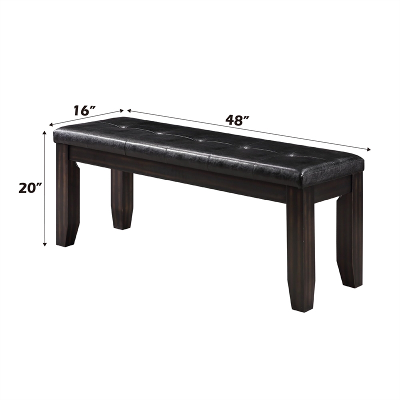 ACME Urban Faux Leather Tufted Dining Bench in Black and Espresso
