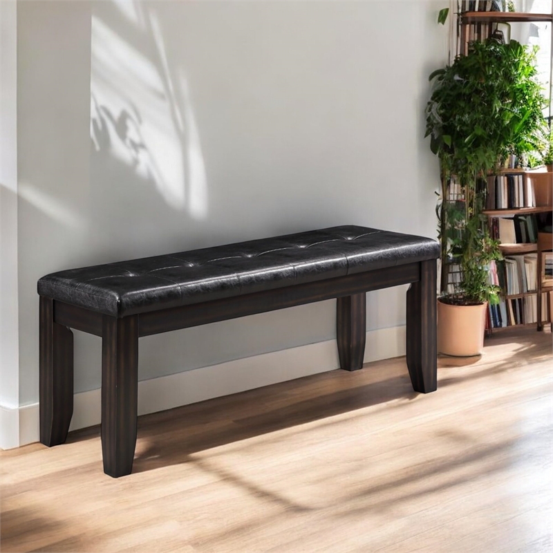 ACME Urban Faux Leather Tufted Dining Bench in Black and Espresso