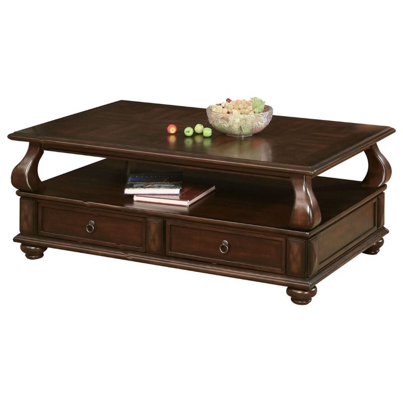 ACME Amado Rectangular 4-Drawer Wooden Coffee Table with Open Shelf in ...