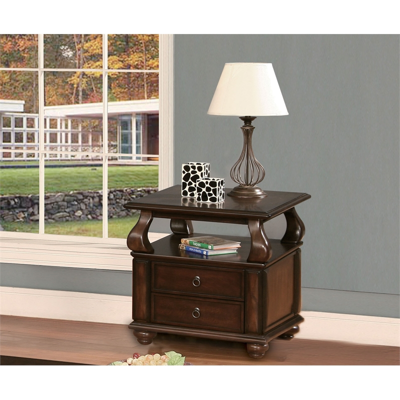 ACME Amado Rectangular 2-Drawer Wooden End Table with Open Shelf in Walnut