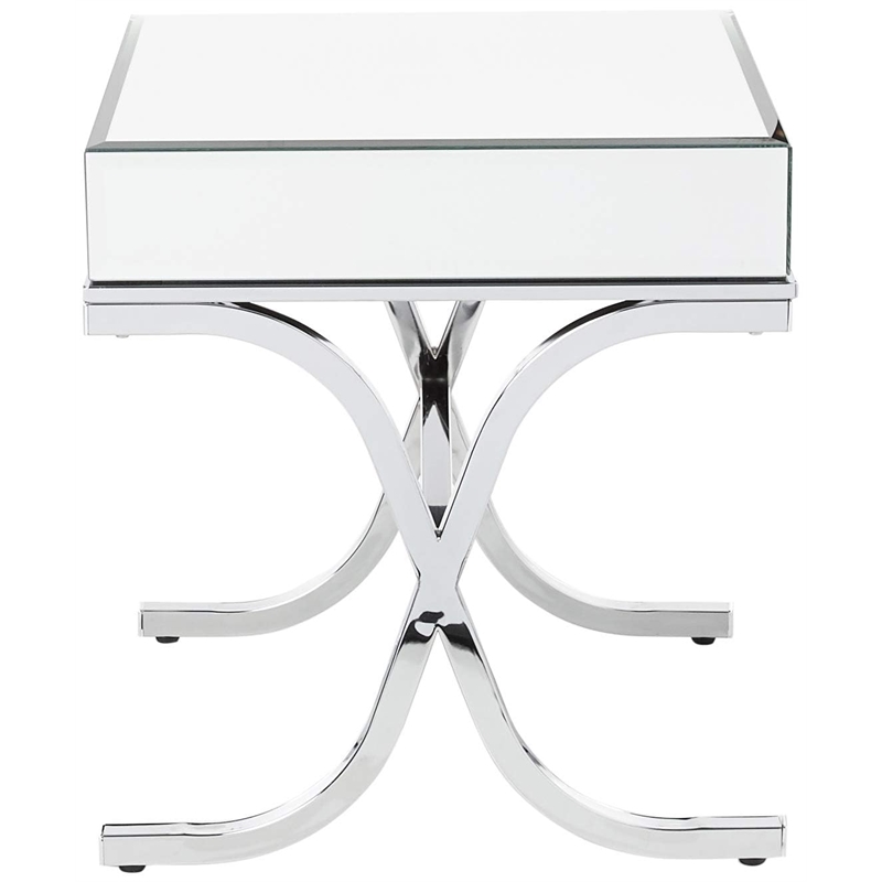 ACME Yuri Square Mirror Top Metal Tube End Table in Chrome