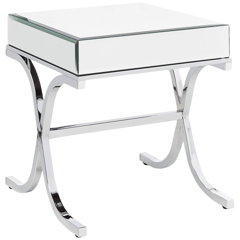 ACME Yuri Square Mirror Top Metal Tube End Table in Chrome