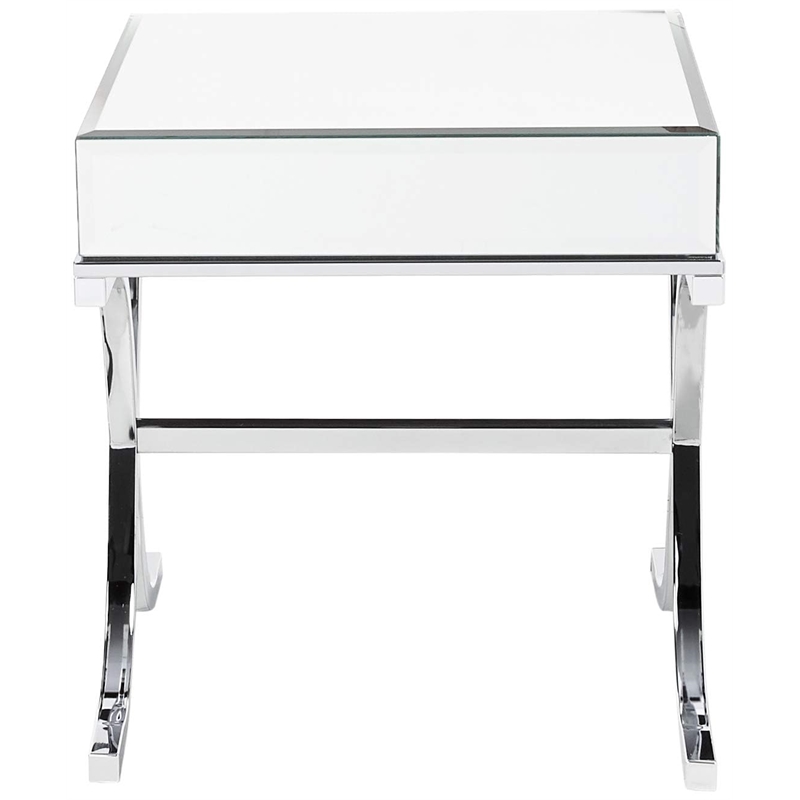 ACME Yuri Square Mirror Top Metal Tube End Table in Chrome