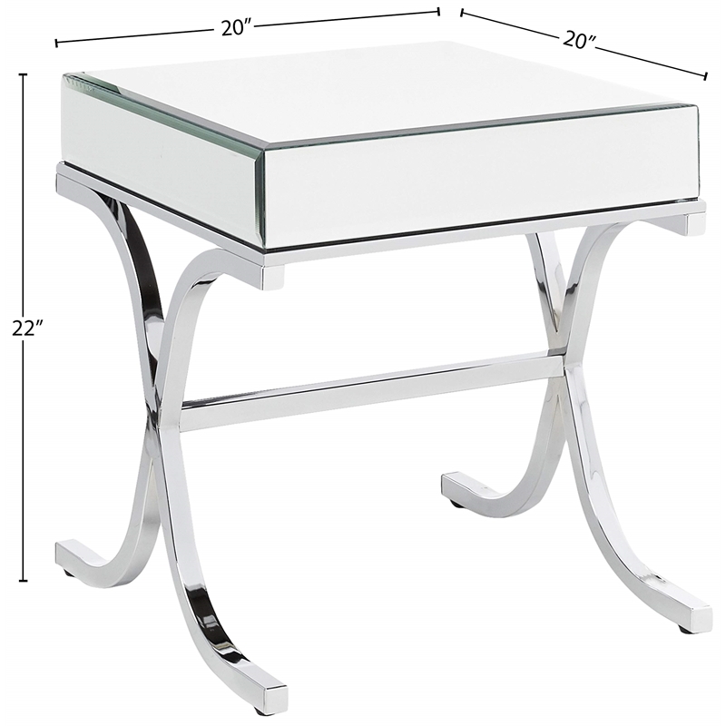 ACME Yuri Square Mirror Top Metal Tube End Table in Chrome