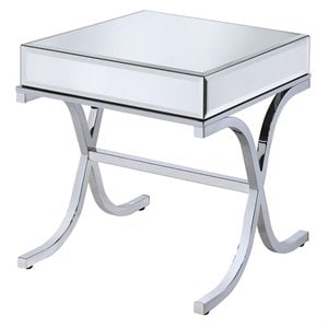 acme yuri square mirror top end table in chrome