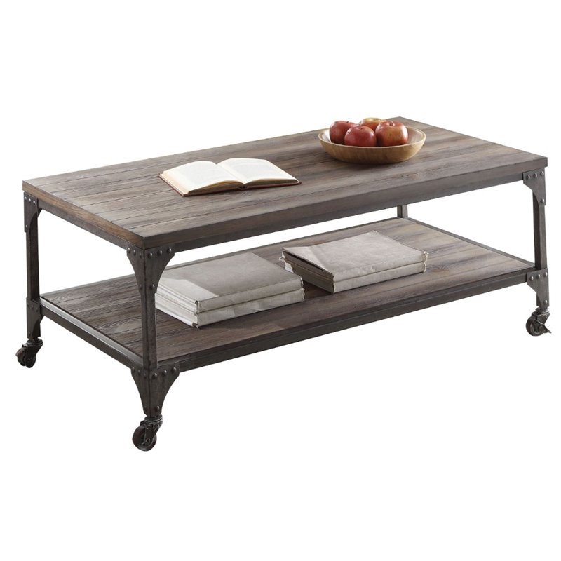 Acme Gorden Coffee Table With Casters In Weathered Oak 81445 Acme Gorden Coffee Table With Casters In Weathered Oak