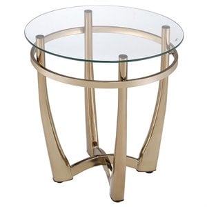 acme orlando ii round glass top end table in champagne