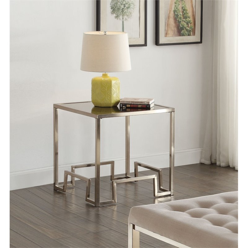 ACME Damien Square Glass Top End Table Champagne and Gold