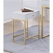 ACME Coleen 1-Drawer Metal Tube End Table in White and Brass