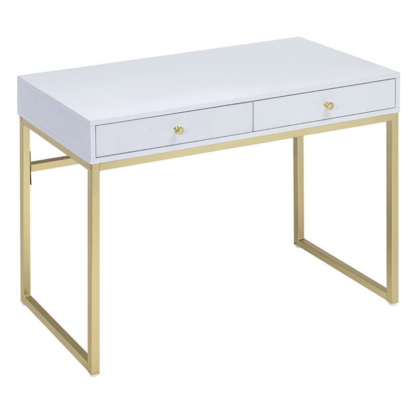 ACME Coleen Writing Desk in White and Brass