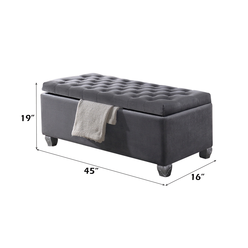 ACME Rebekah Tufted Fabric Upholstered Bench with Storage in Gray