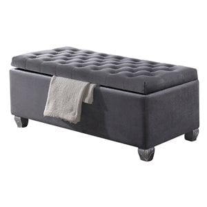 ACME Rebekah Fabric Tufted Upholstered Bench with Storage in Gray