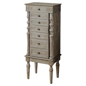 acme taline wooden 6-drawer jewelry armoire with lift top in weathered oak
