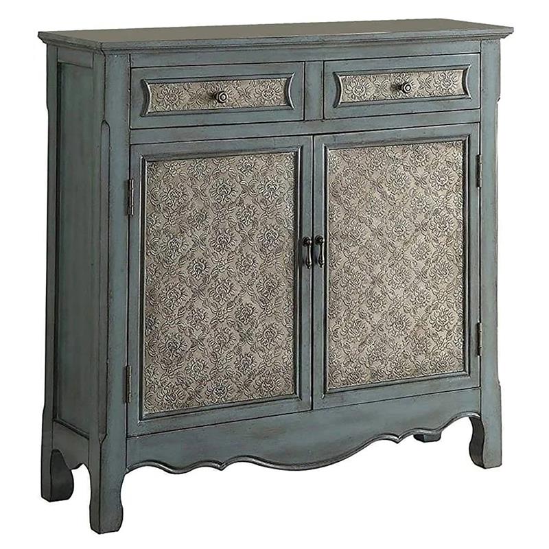 ACME Winchell 2 Drawers Wooden Console Table with 2 Doors in Antique Blue